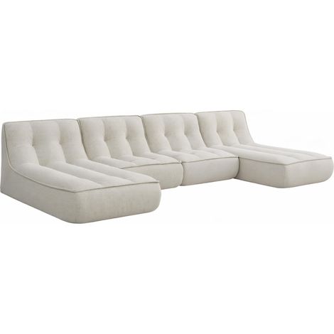 Canapé modulable avec 2 méridiennes velours côtelé 320cm 4 places écru - Lizy (1/5)