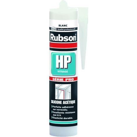 Rubson – Mastic de fixation silicone acétique HP 300ml – Pour vitrage, excellente adhérence sur verre et alu – Résistance UV, élastique durable
