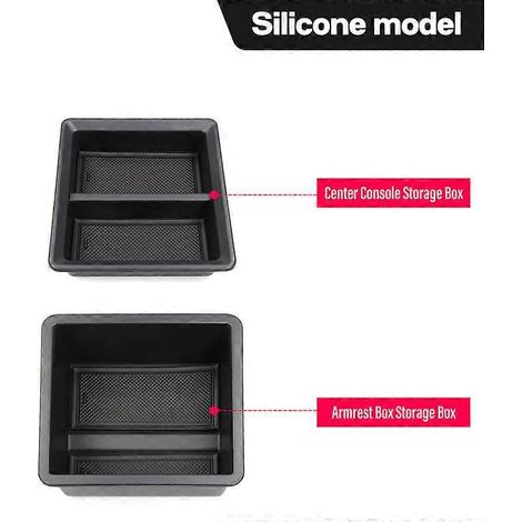 Boîte de rangement centrale pour Tesla Model 3 2021-2023 et Model Y - Organiseur, boîte de rangement floquée, support pour l'intérieur de la voiture - ABS, lot de 2 (1/5)