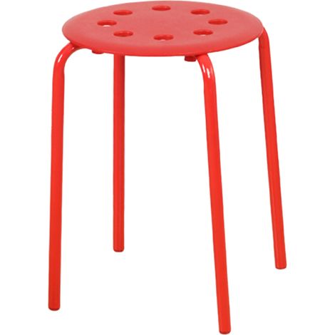 1 Tabouret rond, plastique PP, 8 trous aérés, tube acier empilable, salon cuisine bureau (1/5)