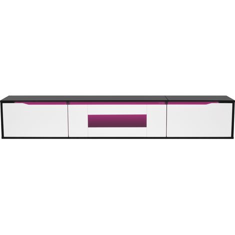 TV-Lowboard 180 cm Weiß/Schwarz Hochglanz mit USB-LED, wandmontierbar (1/5)