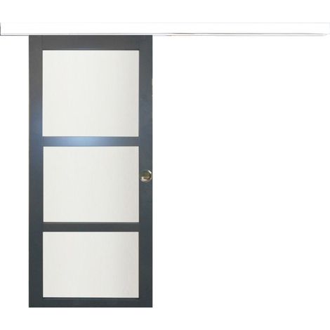 Porta scorrevole vetrata in grigio antracite RAL 7016 'Blakeria' Modello Larghezza 83 + Guida in alluminio Testata bianca + Gallo