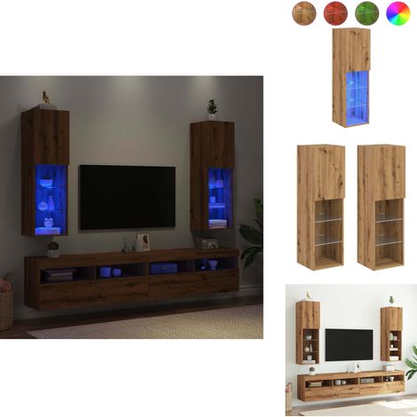 Meubles TV avec lumières LED 2pcs chêne artisanal 30,5x30x102cm - Meuble TV - Meubles TV - Support TV - Meuble HiFi (1/5)