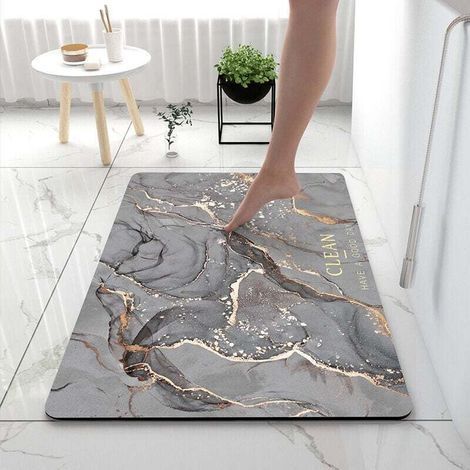 Non-Slip Bath Mat, Absorbent Floor Mat 60 x 90 cm Soft and Comfortable Shower Mat, Diatomite Bath Mat for Bathtub, Kitchen, Living Room and Bathroom, Lime Smoke (1/4)