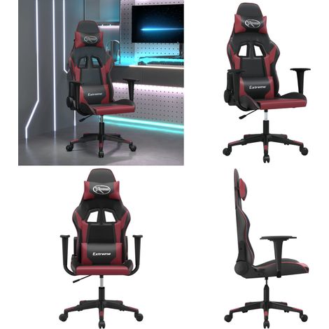 Gaming-Stuhl Schwarz und Weinrot Kunstleder - Gamingstuhl Kunstleder - Gamingstuhl mit Rückenlehne (1/5)