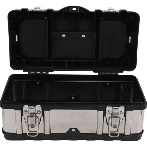 Boîte à outils 14 pouces grand volume en acier inoxydable avec bac amovible et serrure, rangement pour réparation maison et auto (1/5)