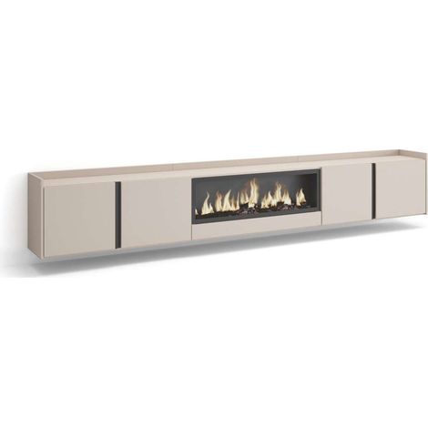 Mueble TV Yunquera-01 de 315x50x35 cm con chimenea eléctrica XXL, suspendido, color beige (1/4)