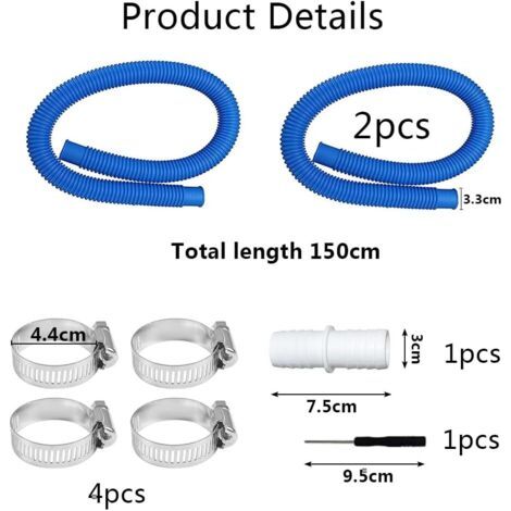 Manguera para piscina de 32 mm, 2 piezas, manguera para aspiradora de piscina con 4 abrazaderas metálicas, apta para una variedad de bombas. (1/4)