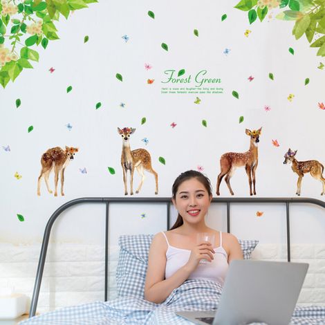 Décor mural adhésif paysage forêt, sticker panoramique pour chambre salon, autocollant mural maison, déco intérieure, fond décoratif. (1/5)