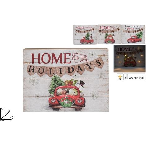 1 Pezzo Quadro da Parete Decorazione Natale Natalizio con Luci 40 x 30 cm Vari Decori