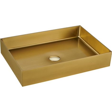 Swiss Aqua Technologies Aurum Lavabo da appoggio in acciaio inox 304, 55x38x11 cm senza troppopieno + scarico, PVD oro spazzolat
