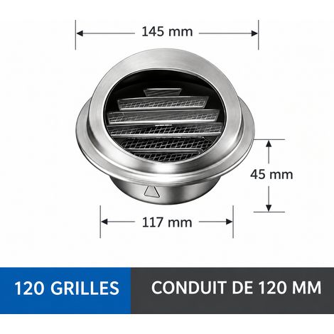 Chapeau de ventilation mural 120 mm en acier inoxydable 201 brossé 201 120mm réf 5870 – Livraison gratuite