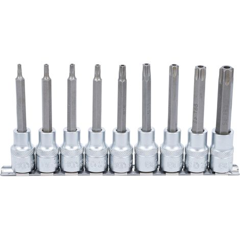 BGS  Juego  de  puntas  para  vasos  accionamiento  cuadrado  interno  de  12,5  mm  (1/2")  perfil  en  T  (para  Torx)  con  orificio  9  piezas  -  5178 (1/4)