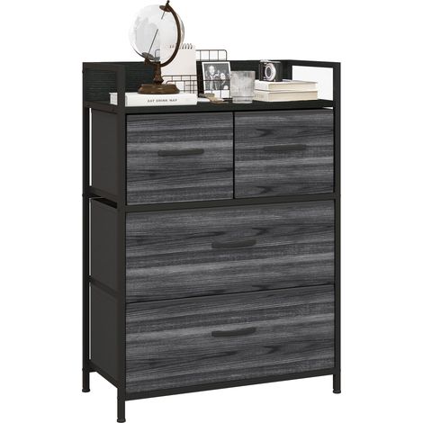 Kommode, Sideboard, 4 Stoffschubladen, Industrial Design, 60x29x85cm, Schwarz