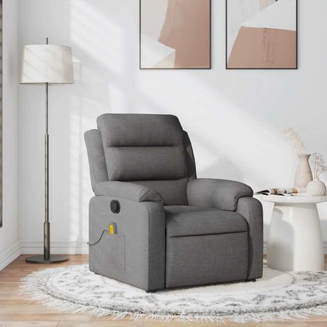Vidaxl – Fauteuil inclinable de massage gris foncé – 6 points de massage par vibrations – Repose-pieds réglable – Poche latérale – Capacité 110 kg