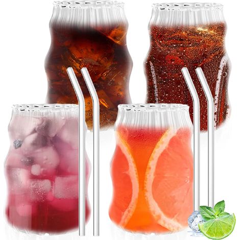 Lot de 4 Verres à Latte Macchiato 530 ml avec Pailles