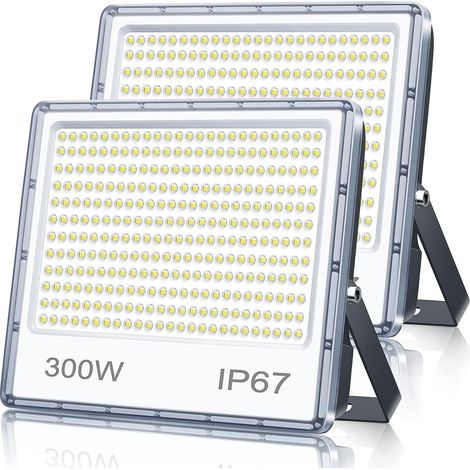 Projecteur LED Exterieur 300W 2 Pièce, 30000LM Spot LED Extérieur Avec Transformateur, IP67 Imperméable 7000K Blanc Froid Pour Terrasse Jardin Stade Usine