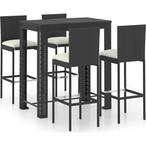 Ensemble de bar d'extérieur 5 pcs coussins Résine tressée Noir vidaXL