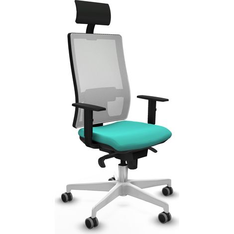 Horna sincro malla blanca similpiel turquesa brazos 1D base blanca cabecero fijo ruedas 65mm engomadas (1/5)