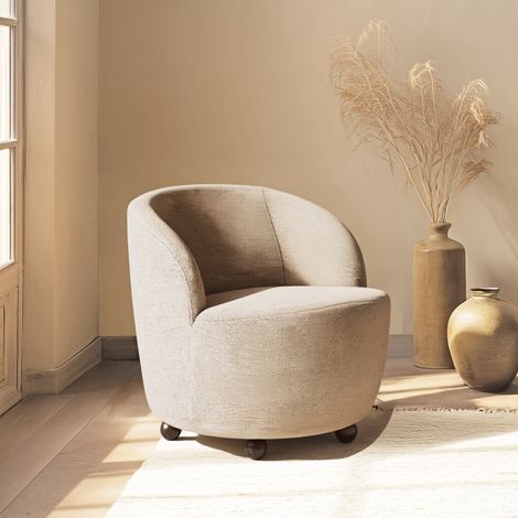AGATHE - Fauteuil rembourré en tissu taupe (1/5)