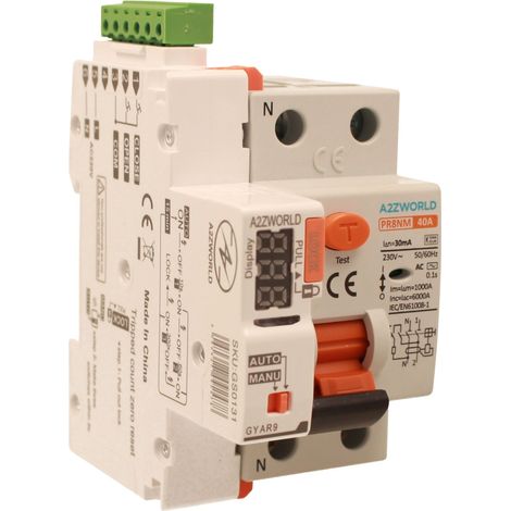 RCCB Interruttore Differenziale Puro Riarmo Automatico, Tipo AC 1P+N 3M 6000A 30mA AC 230V IP20 IEC61008-1 PR8NM, Corrente Disponibili 25A 40A 63A  (40A)