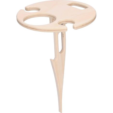 Table de plage pliante en bois avec porte-bouteilles et porte-verres, idéale pour les pique-niques et les sorties de bar. (1/5)