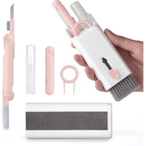 7 en 1 Kit Nettoyage pour, Kit Nettoyage Clavier, Kit Nettoyage PC Nettoyeur Clavier Brosse de Nettoyage Nettoyant Ecran pour Téléphone/Laptop/Ordinateur/Casque/Ecouteur/Caméra/(Rose) (1/5)
