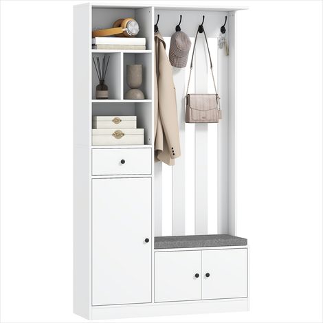 Porte-manteau d'entrée avec banc et rangement 4 en 1 blanc (1/5)