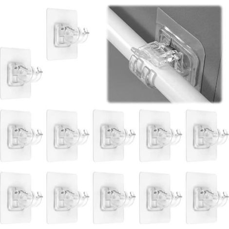 Support de Tringle à Rideau - Lot de 12 - Blanc - Autocollant - Sans Perçage (1/4)