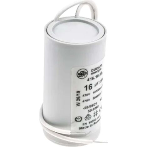 Cyclingcolors – Condensateur de démarrage universel 16µF 450V – 2 fils Ø40mm – Longueur 70mm – Fixation M8 – Pour moteurs d'appareils électroménagers