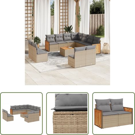 vidaXL Gartensessel - 12-tlg. Garten-Sofagarnitur mit Kissen Beige Poly Rattan (1/5)