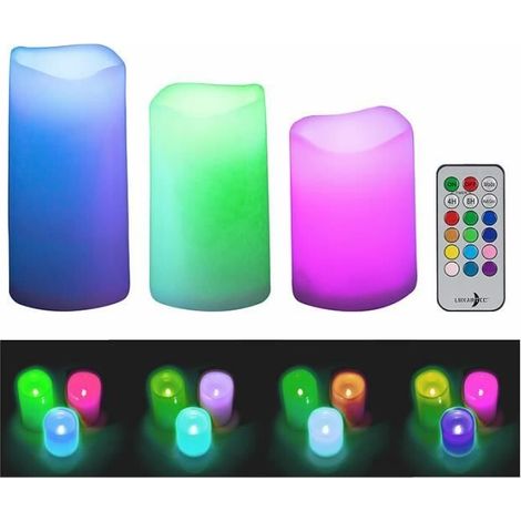 LED-Kerzen – Lunartec – 3er-Pack – RGB – Einstellbare Helligkeit – Timer (1/4)