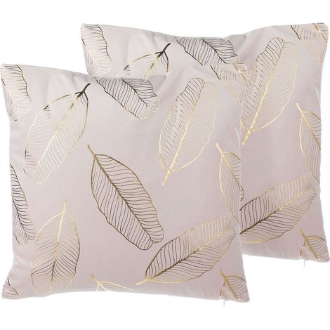 Set of 2 Decorative Cushions FREESIA Velvet 45 x 45 cm Pink Plant Pattern