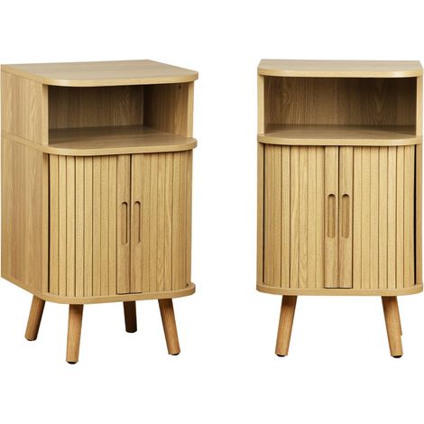 Pair of bedside tables with 2 sliding doors, Legacy, Natural, 40x40x70 cm