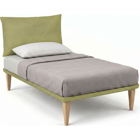Letto 1 Piazza e Mezza con Rete Rivestita 120x200 cm Microfibra Tè Verde Tessis Testata Soft (1/5)