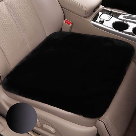 Coussin De Siège Automobile - Fourrure Naturelle Mouton - Protection Chaleur Hiver - Universel Pour Voiture Bureau - Noir - 1 Pièce (1/5)