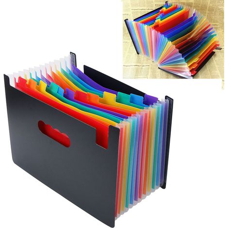 Chemise à soufflet extensible à 24 compartiments, grande capacité, plastique, onglets colorés, pour factures, reçus et documents. (1/5)