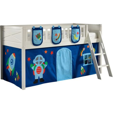 Lit Enfant Tente & 3 Pochettes "Scott Astro" 90x200cm Blanc (1/5)