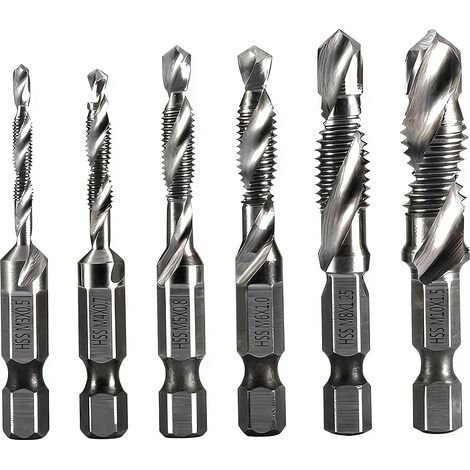 Ein Set aus 6 HSS-Bohrern, darunter die Größen M3, M4, M5, M6, M8 und M10, metrische Bohrer und Gewindebohrer. (1/5)