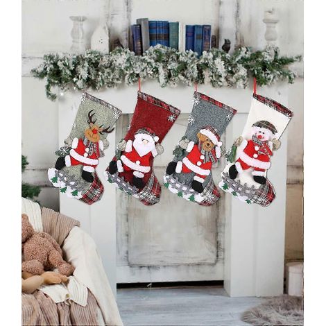 Chaussettes de Noël à suspendre, 33 x 20 cm, chaussettes de Noël à remplir et à suspendre pour décorer votre intérieur. (1/5)