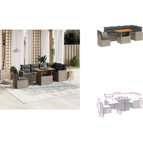7-tlg. Garten-Sofagarnitur mit Kissen Grau Poly Rattan - Gartenmöbel Set - PE-Rattan Möbel - Outdoor Lounge - Gartenlounge - Terrassenmöbel (1/3)