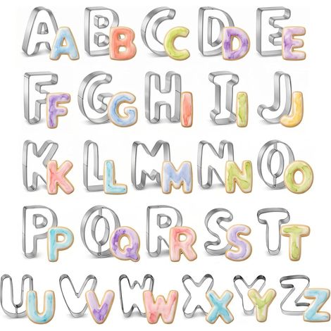 26 pièces emporte-pièces en acier inoxydable (A-Z), emporte-pièces en lettres, emporte-pièces pour les amateurs de pâtisserie, lavables au lave-vaisselle, outils de pâtisserie pour DIY biscuits, fonda (1/5)