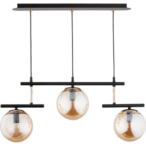 Suspension moderne noire, 3 globes verre ambre E14 (1/3)