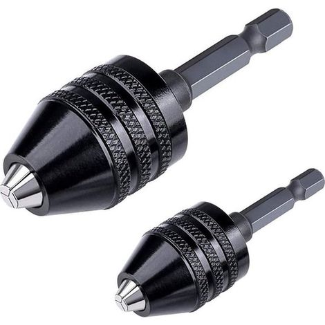 Confezione doppia di mandrino esagonale da 1/4" con adattatore a cambio rapido senza chiave, convertitore e adattatore per punte da trapano (0,3 - 6,5 mm, 0,3 - 3,6 mm). (1/4)
