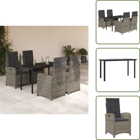Rattanstuhl - vidaXL 5-tlg. Garten-Essgruppe mit Kissen Grau Poly Rattan - Gartenstuhl mit Kissen (1/5)