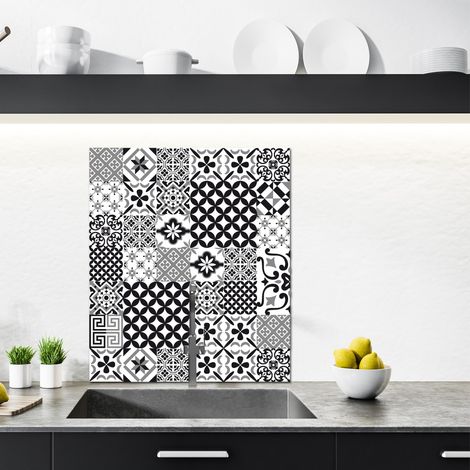 Crédence cuisine en aluminium - Pose autocollante GREYBLACK 60 x 70 Noir, blanc et gris (1/4)