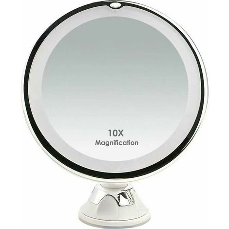 Miroir Grossissant x10 avec LED, Miroir de Maquillage et Rasage à Ventouse, Rotation 360°, Mural ou de Table (1/4)
