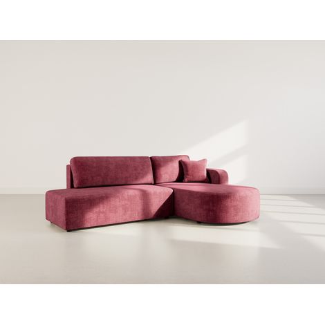 Miro - canapé d'angle droit 4 places convertible avec coffre en velours texturé - prune