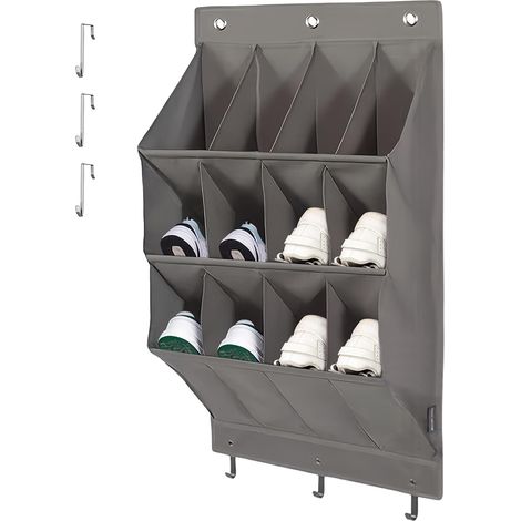 Organisateur de chaussures sur la porte : 12 poches - Rangement suspendu peu encombrant avec 6 crochets (1/5)