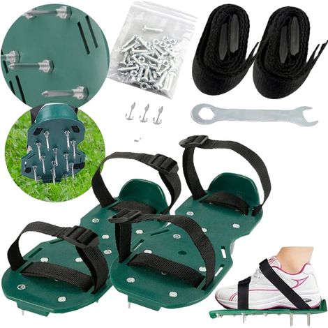 Aireador de césped, púas metálicas de 4 cm, correas ajustables, ajuste universal, aflojamiento eficaz del suelo, construcción duradera. (1/5)